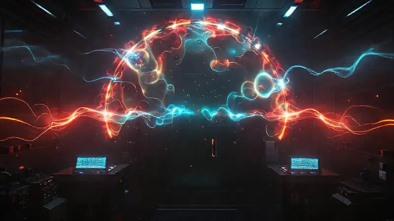 Campo energético misterioso en entorno futurista