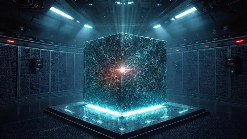 Cubo metálico misterioso en cámara de contención