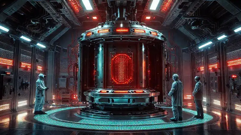 Estructura metálica misteriosa en laboratorio futurista