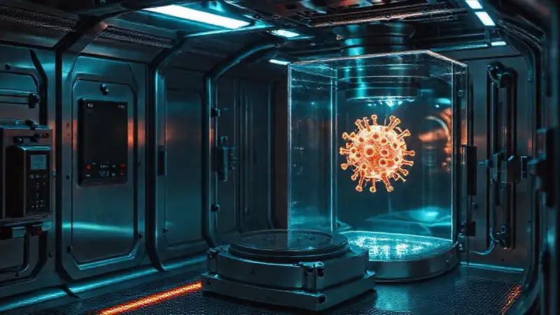 Cámara futurista con virus y seguridad tecnológica