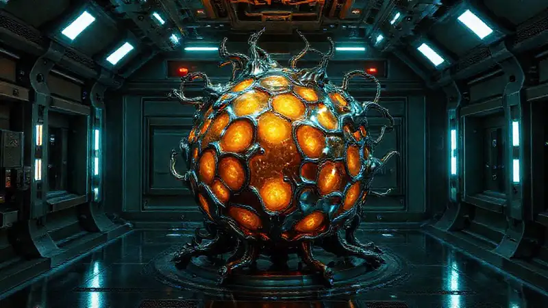 Estructura metálica misteriosa en laboratorio futurista