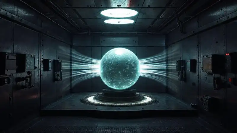 Sala de contención con esfera y energía misteriosa