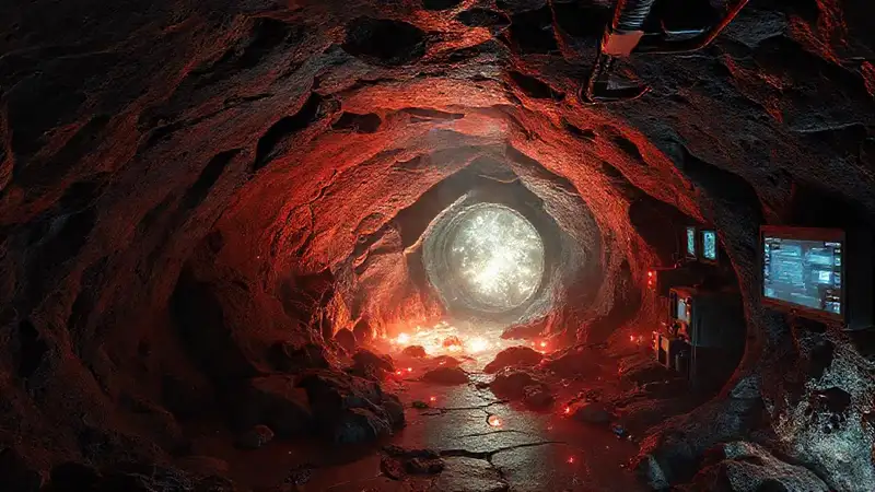 Cavidad subterránea misteriosa con energía y seguridad