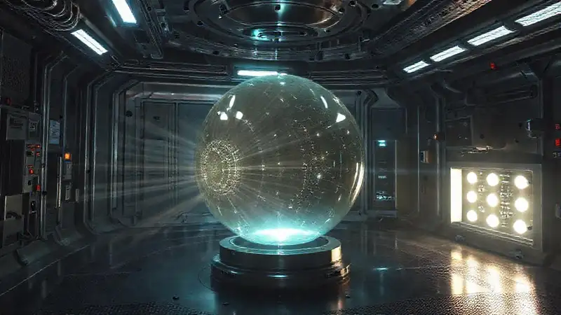 Esfera luminosa en sala segura y tecnológica