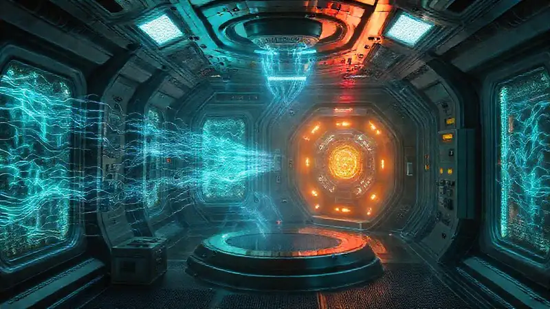 Cárcel futurista con energía y advertencias