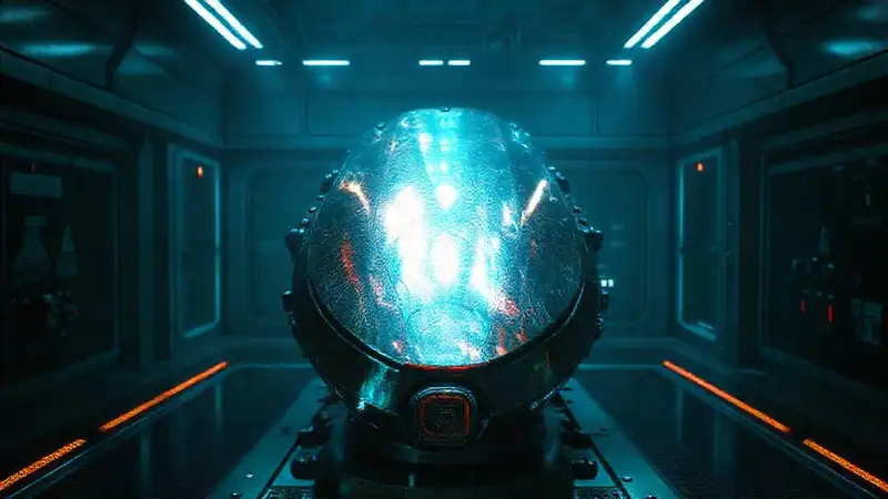 Dispositivo metálico misterioso en contención futurista