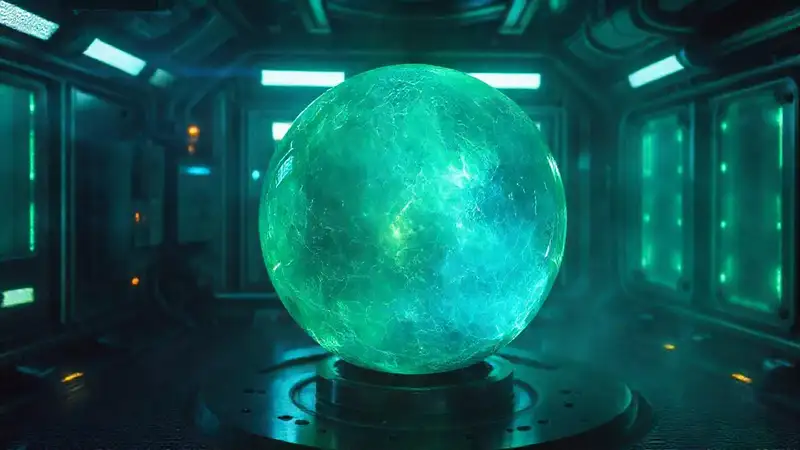 Esfera luminosa misteriosa en contención futurista