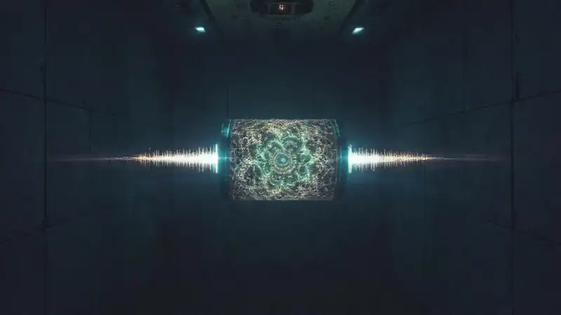 Objeto fractal iluminado en entorno de alta seguridad