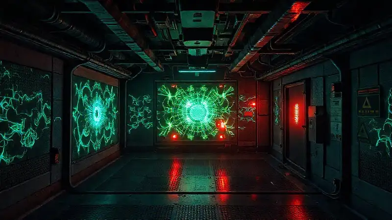 Cápsula segura con patrones y energía misteriosa