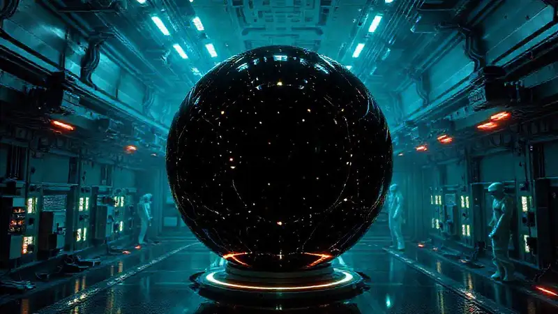 Esfera negra brillante en entorno de alta seguridad