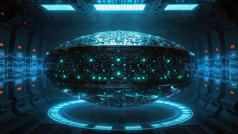 Estructura metálica flotante y luminosa misteriosa
