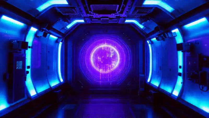 Portal misterioso en sala futurista de seguridad