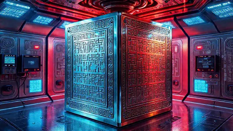 Cubo metálico enacuadrado, seguridad y misterio