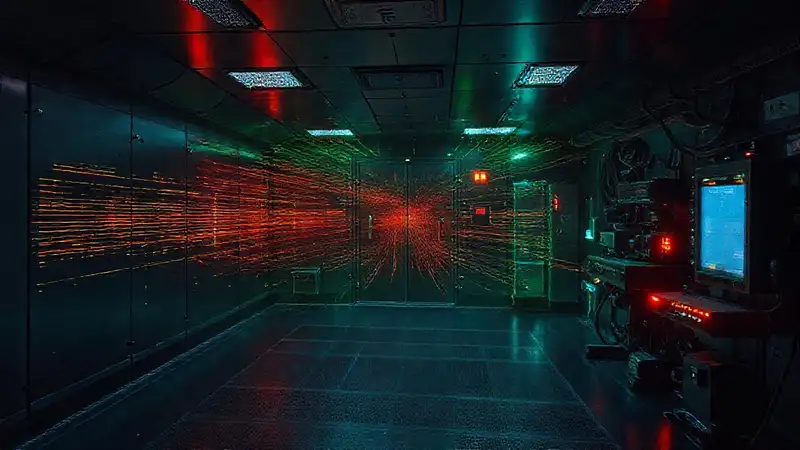 Sala de contención con tecnología avanzada y oscura