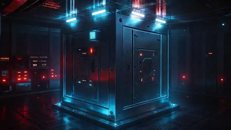 Estructura metálica futurista, seguridad y misterio