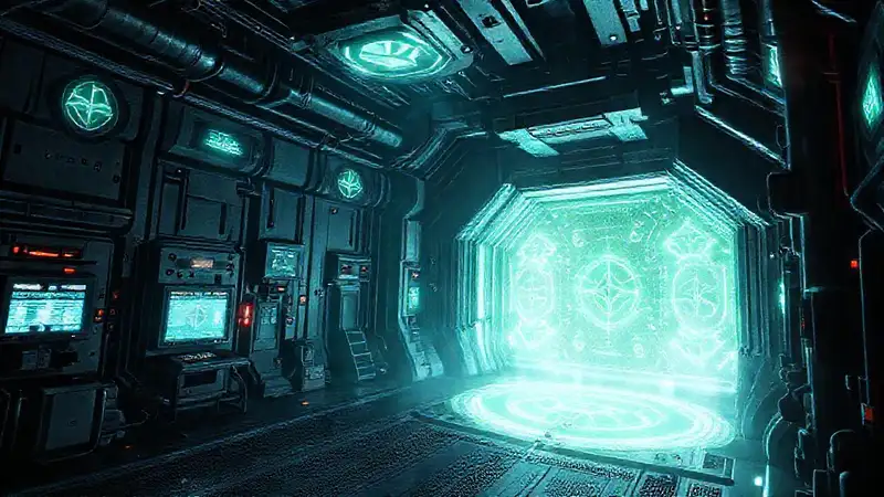 Estructura metálica futurista con energía y seguridad