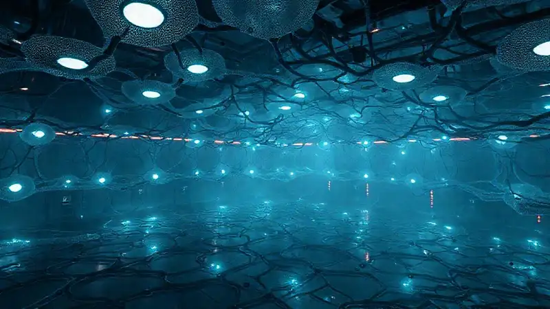 Red de dimensiones con ambiente inquietante futurista