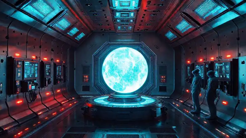 Esfera energética en cámara futurista y secreta
