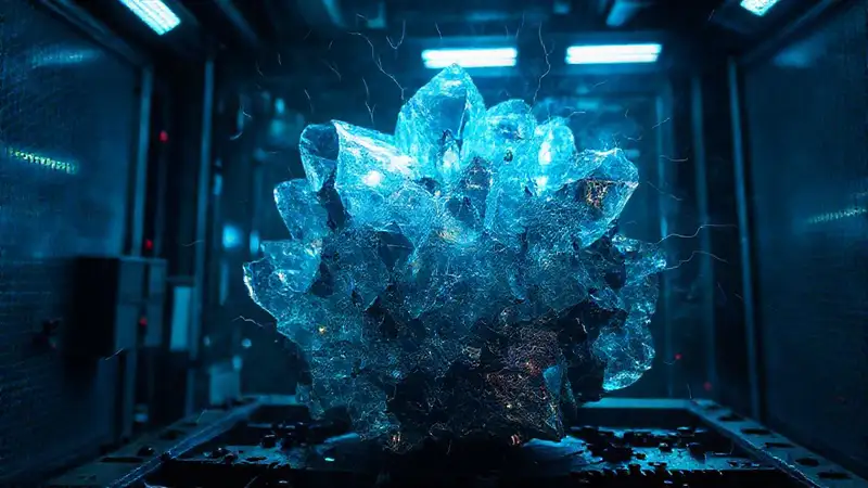 Cristal metálico emite radiación en laboratorio futurista