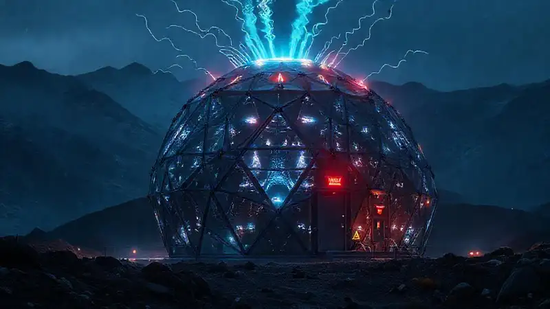 Estructura metálica misteriosa en entorno tenso