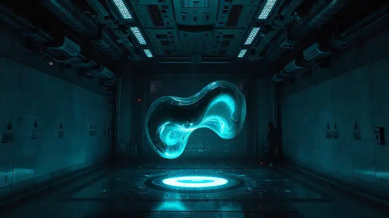 Forma amorfa luminosa en cámara de alta tecnología