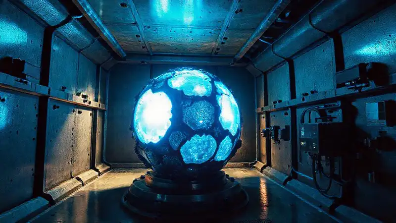 Objeto misterioso con luz y texturas metálicas