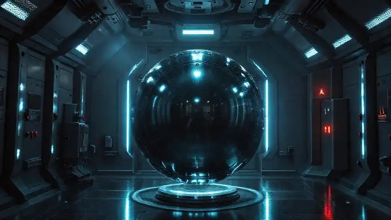 Esfera metálica en jaula segura futurista