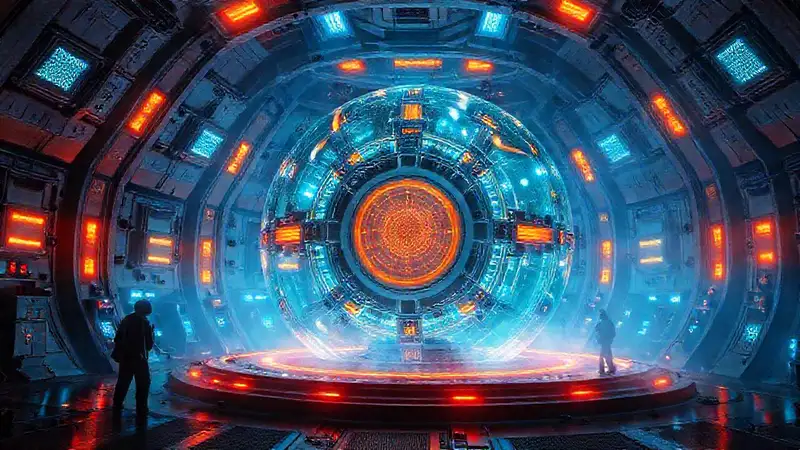 Esfera de energía en cámara futurista de seguridad