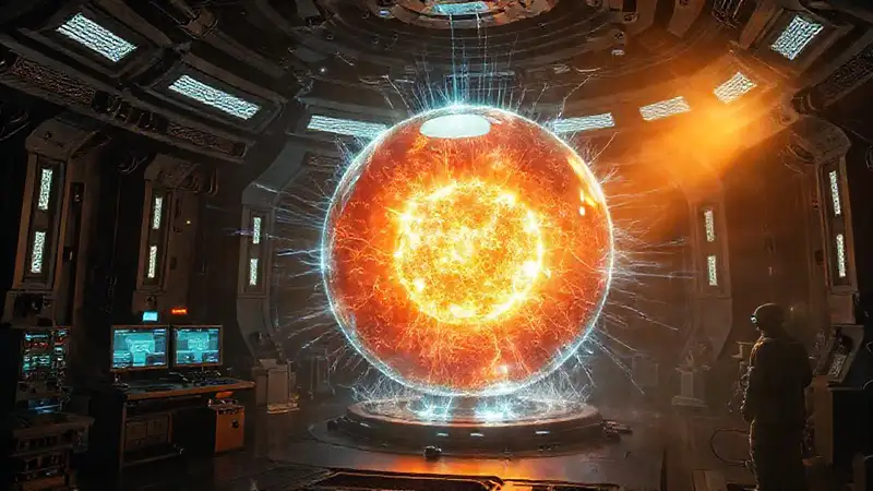 Esfera energética en contención futurista y segura