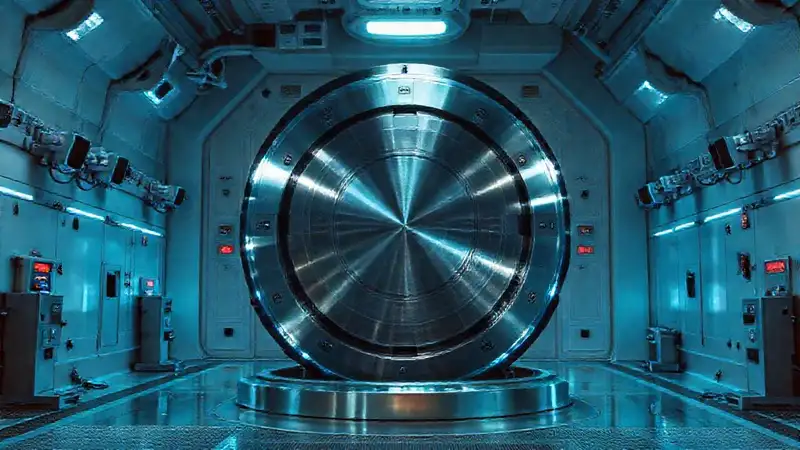 Disco metálico misterioso en entorno futurista seguro