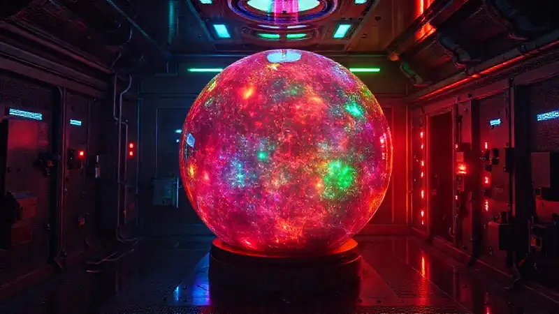 Esfera de plasma luminosa en entorno futurista