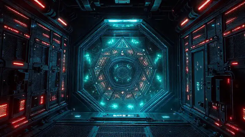 Estructura metálica futurista con energía y seguridad
