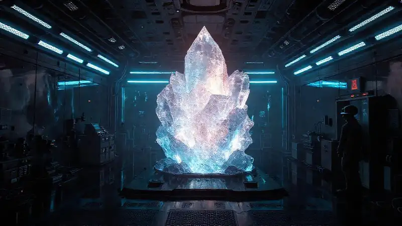 Cristal brillante en sala de alta seguridad futurista