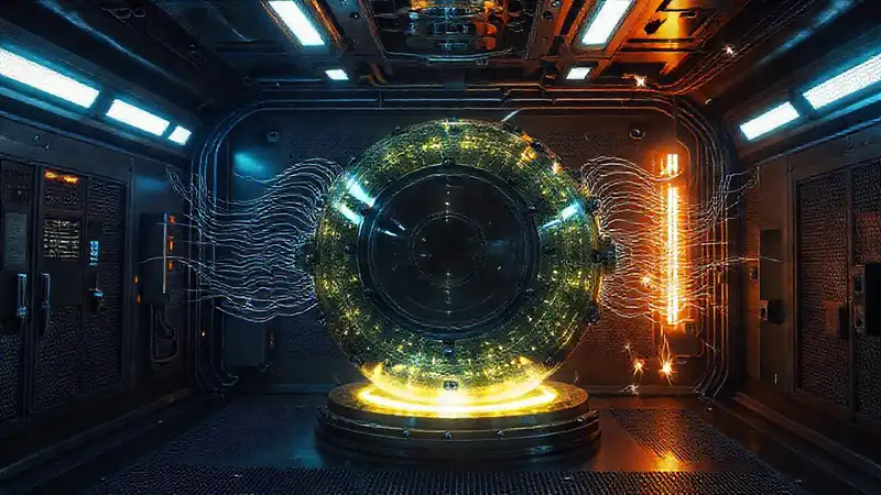 Misterioso objeto metálico en laboratorio futurista