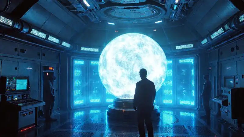 Esfera luminosa en entorno futurista y seguro