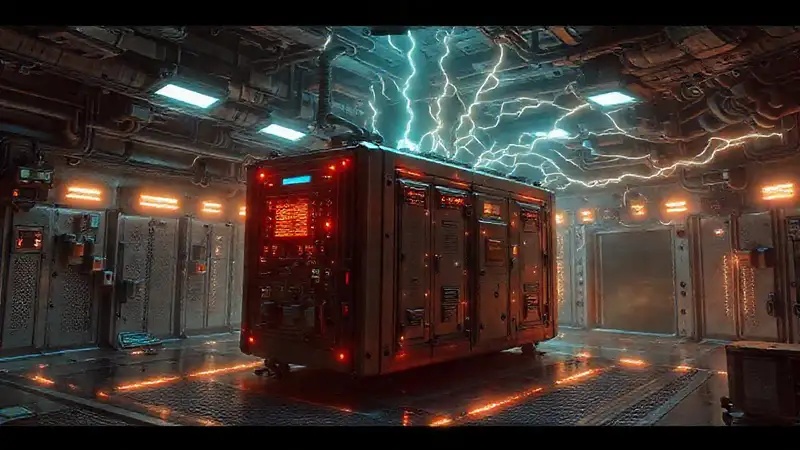 Dispositivo electrónico misterioso en ambiente futurista