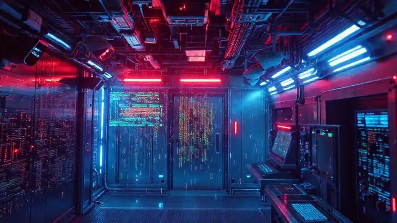 Entorno futurista con interferencias y caos informático