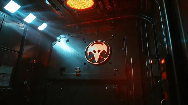 Estructura alienígena en cámara de seguridad futurista