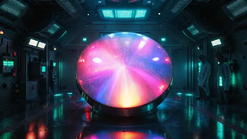 Disco iridiscente en sala de alta seguridad