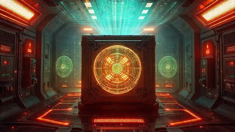 Objeto cúbico, energía y ambientes futuristas