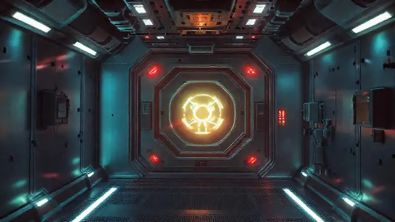 Cámara futurista con anomalía luminosa y seguridad