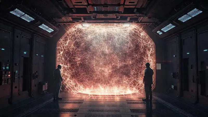 Campo energético misterioso en laboratorio futurista
