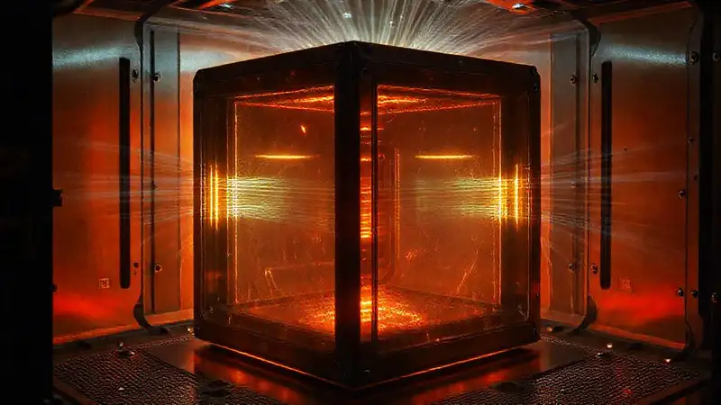 Cubohuevo geométrico con luz y energía misteriosa