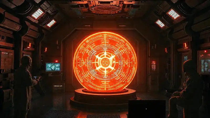 Sala de contención secreta con esfera luminosa