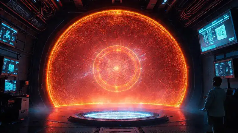 Campo de energía futurista en cámara reforzada