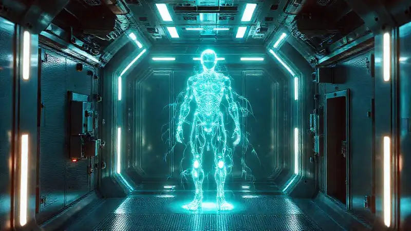 Entidad luminosa y misteriosa en contención futurista