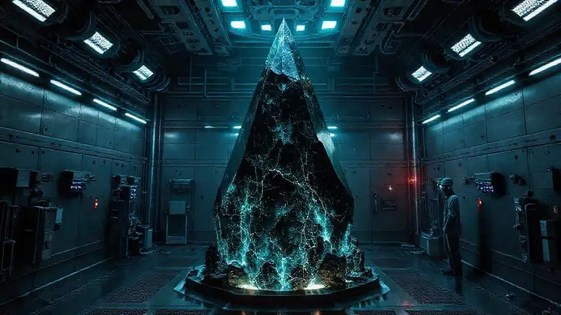 Cristal negro misterioso en cámara de contención