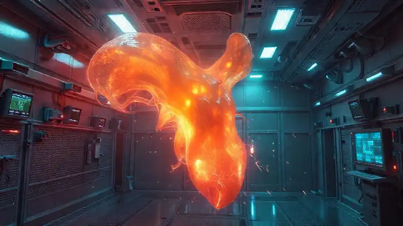 Estructura orgánica misteriosa en laboratorio futurista