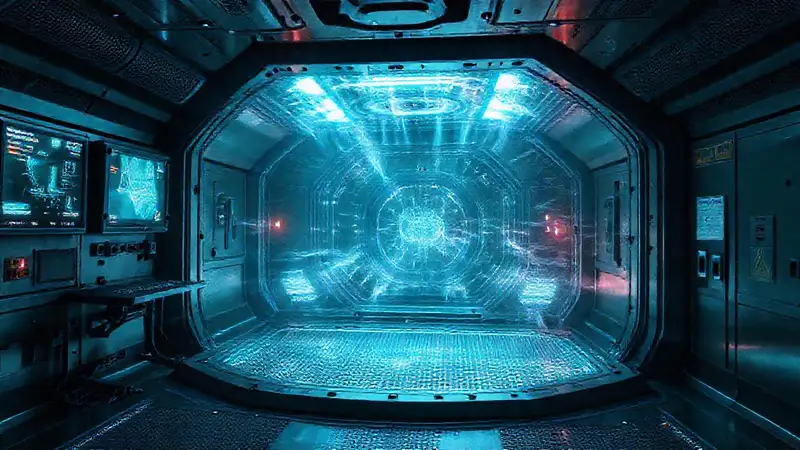 Laboratorio futurista con protección y anomalías