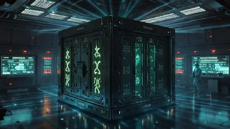 Cubo metálico misterioso con protección avanzada